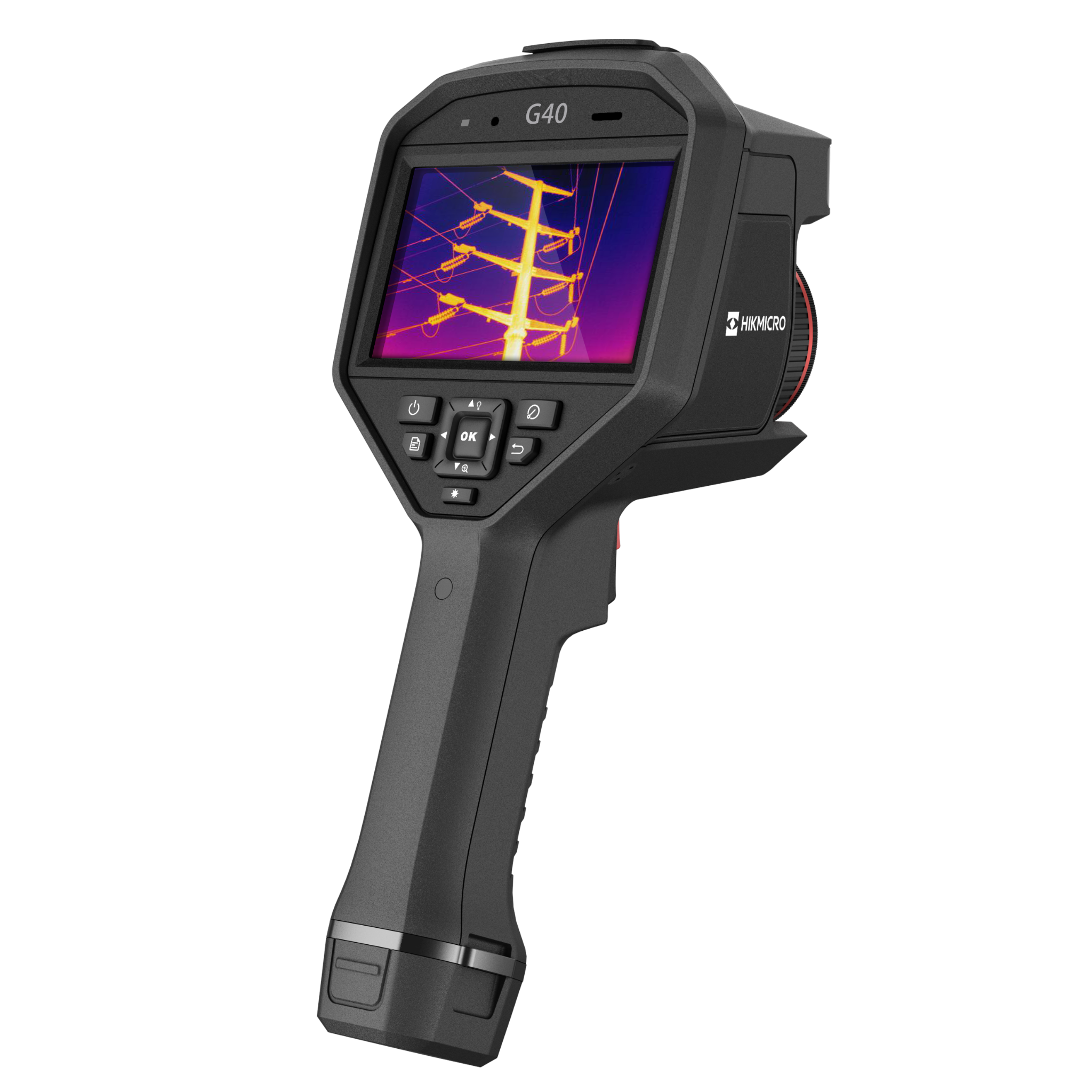 Câmera térmica HIKMICRO G40 com imagem térmica na tela